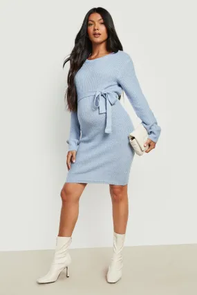 Maternity Tie Waist Sweater Dress