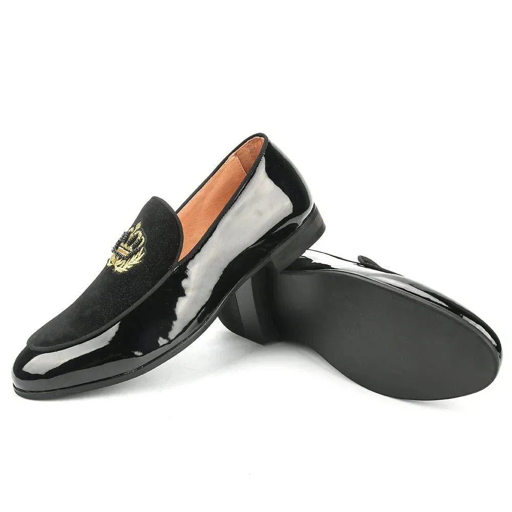 Men's Black Formal Synthetic Leather Embroidered Wedding Loafers Shoes