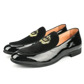 Men's Black Formal Synthetic Leather Embroidered Wedding Loafers Shoes