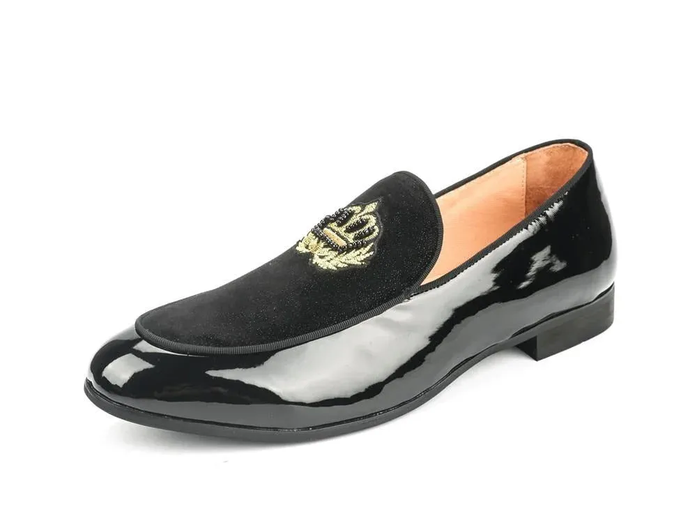 Men's Black Formal Synthetic Leather Embroidered Wedding Loafers Shoes