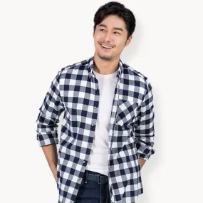 Men's Casual Standard-fit Flannel Single Patch Pocket Long Sleeve Shirt