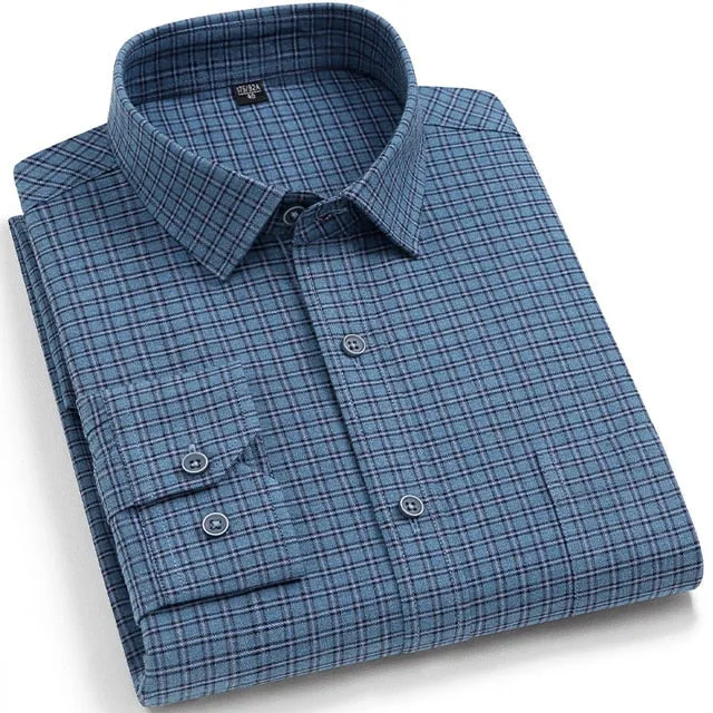 Men's Fashion Brushed Plaid Heavy Cotton Long-sleeve Comfortable Shirt