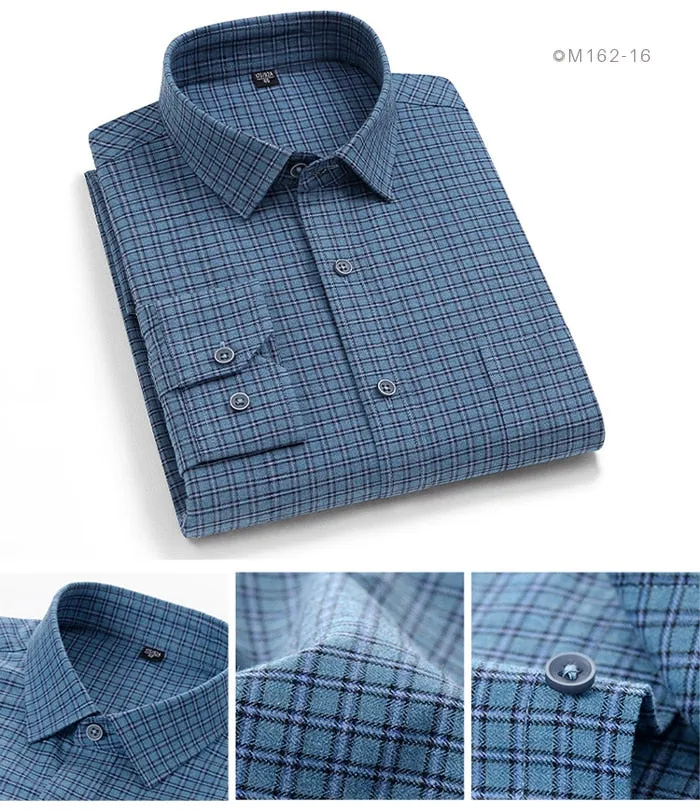 Men's Fashion Brushed Plaid Heavy Cotton Long-sleeve Comfortable Shirt