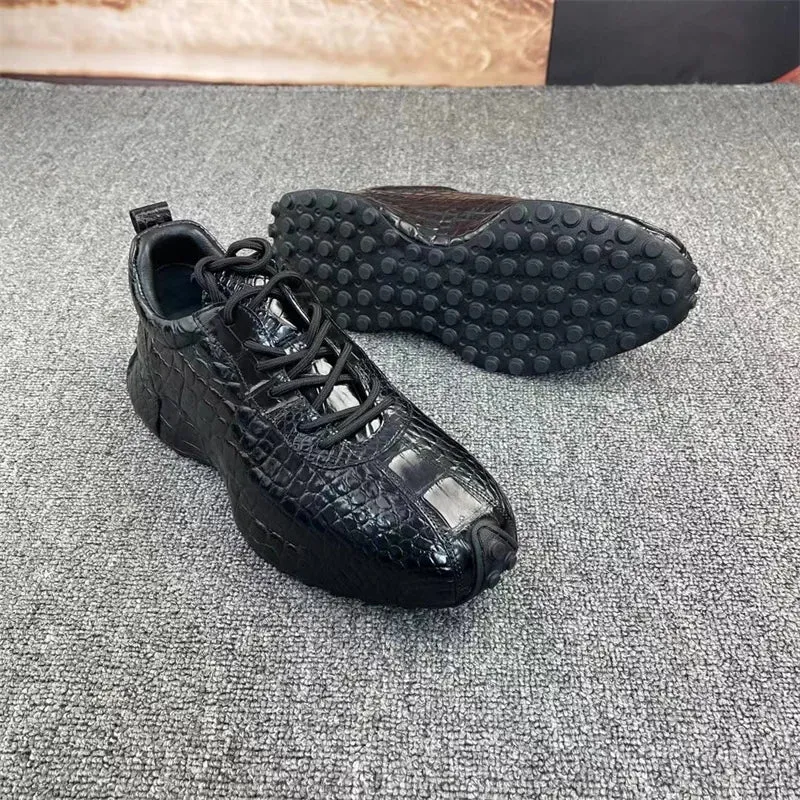 Men's Genuine Crocodile Skin Leather Lace-up Casual Shoes