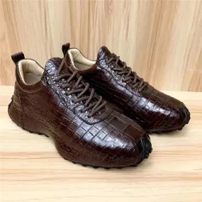 Men's Genuine Crocodile Skin Leather Lace-up Casual Shoes