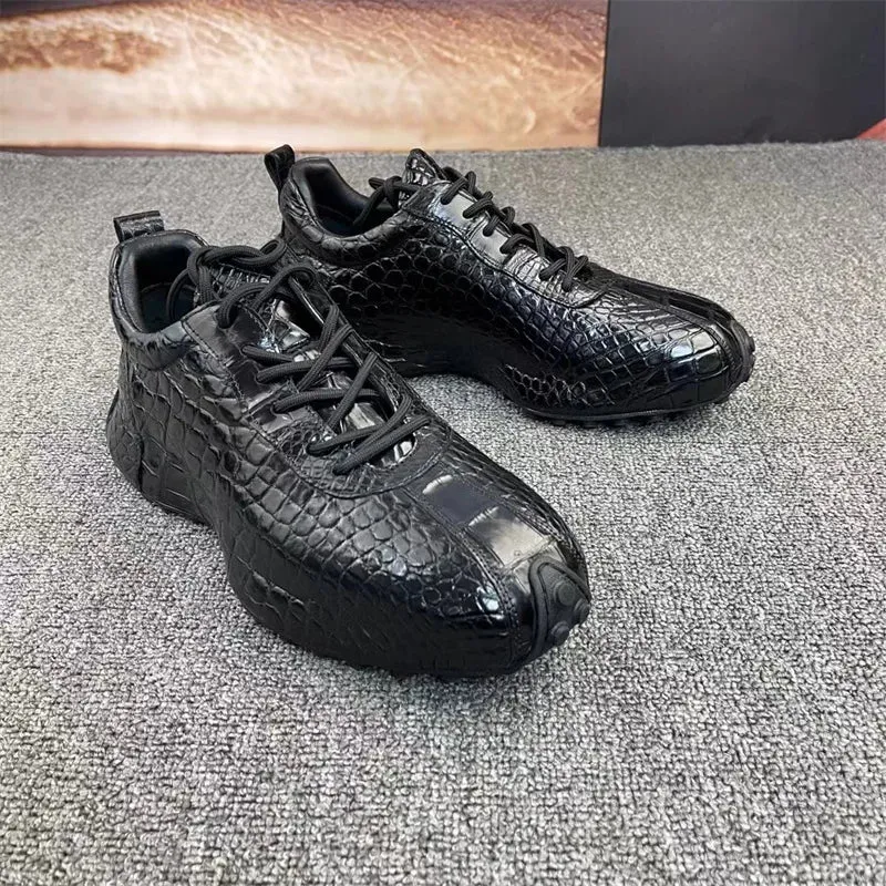 Men's Genuine Crocodile Skin Leather Lace-up Casual Shoes