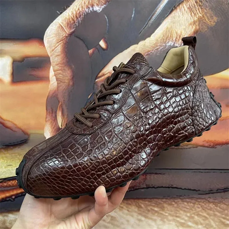 Men's Genuine Crocodile Skin Leather Lace-up Casual Shoes