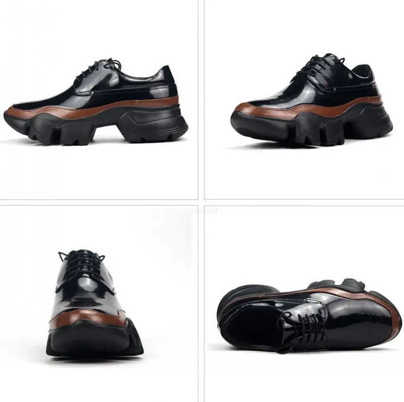 Men's Handmade Mixed Color Lace-Up Thick Platform Casual Shoes