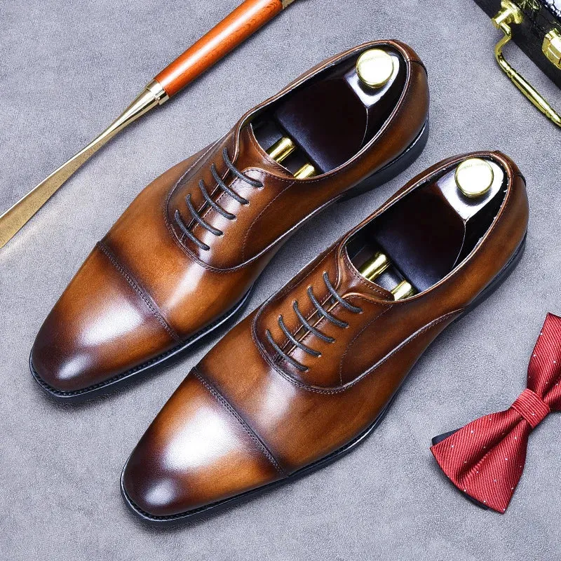 Men's Retro Style Formal Pointed Toe Genuine Leather Handmade Oxford Shoes