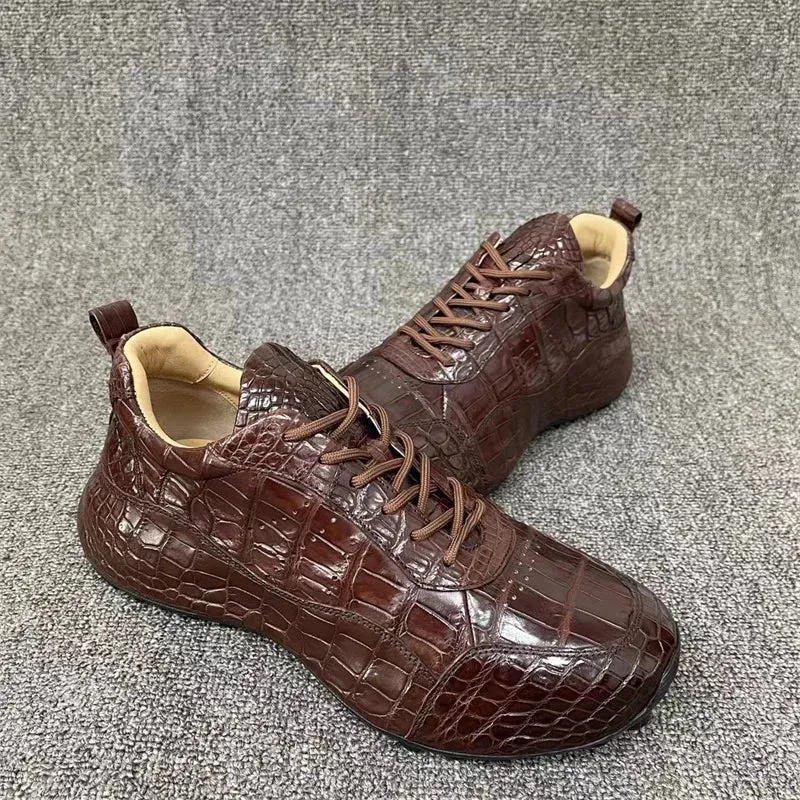 Men's Soft Outsole Crocodile Skin Leather Lace-up Outdoor Casual Shoes