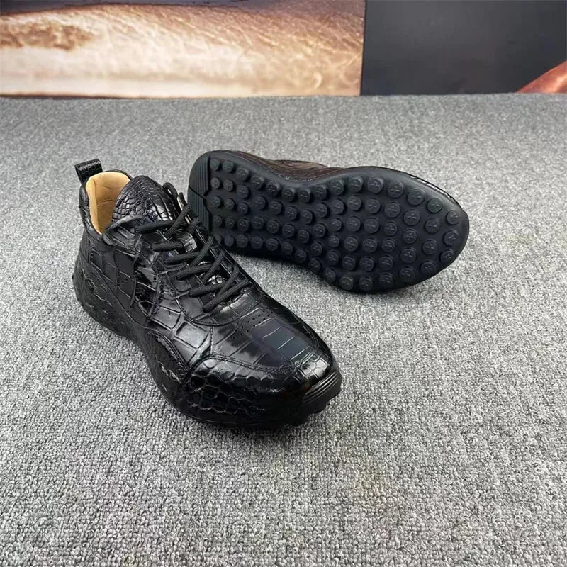 Men's Soft Outsole Crocodile Skin Leather Lace-up Outdoor Casual Shoes