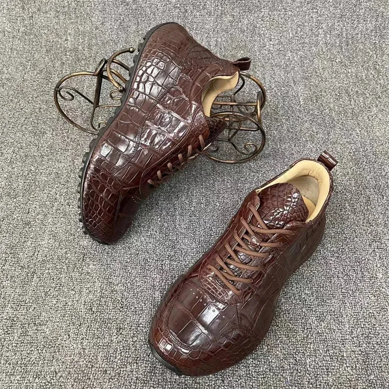 Men's Soft Outsole Crocodile Skin Leather Lace-up Outdoor Casual Shoes