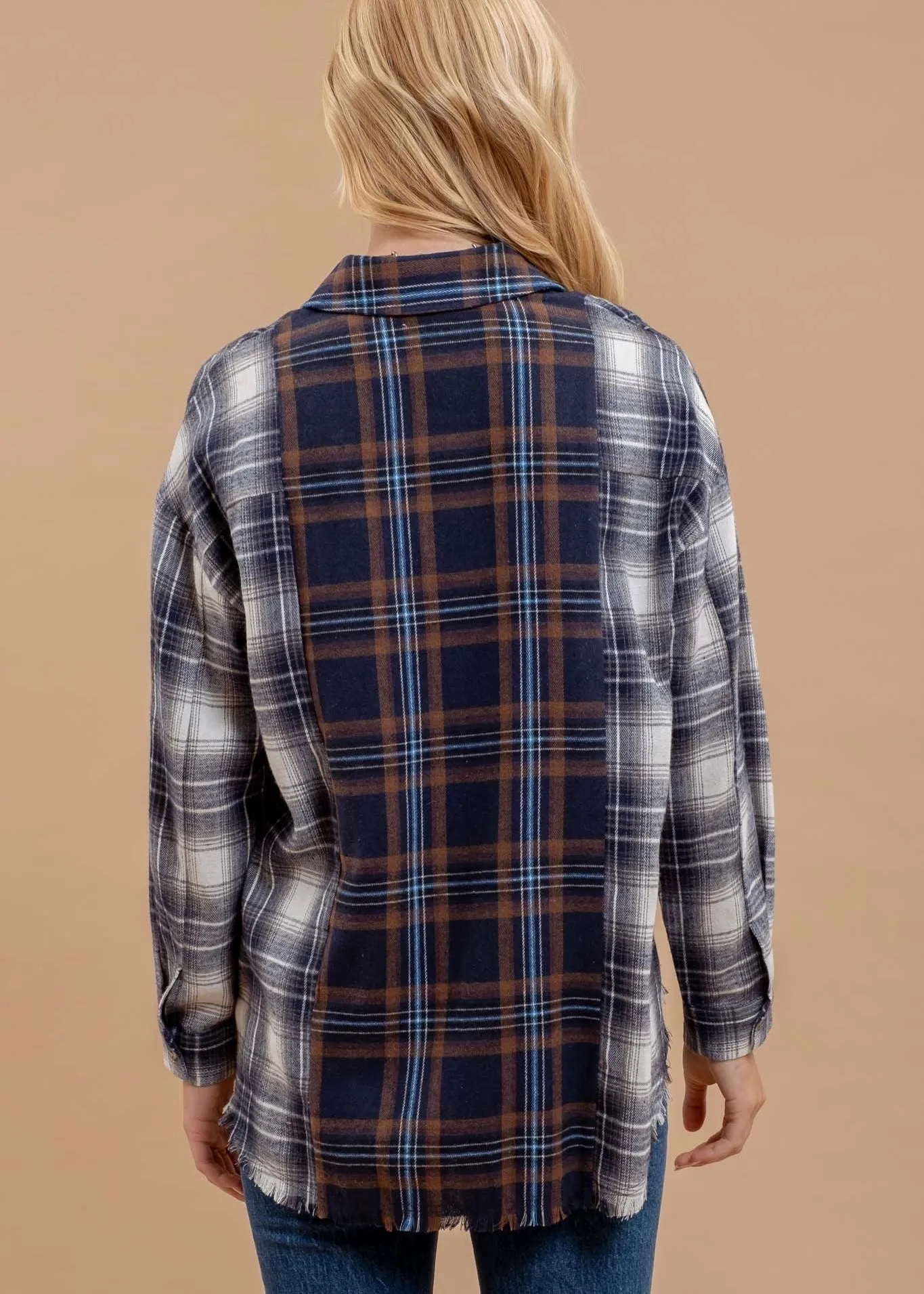 Navy Frayed Hem Flannel