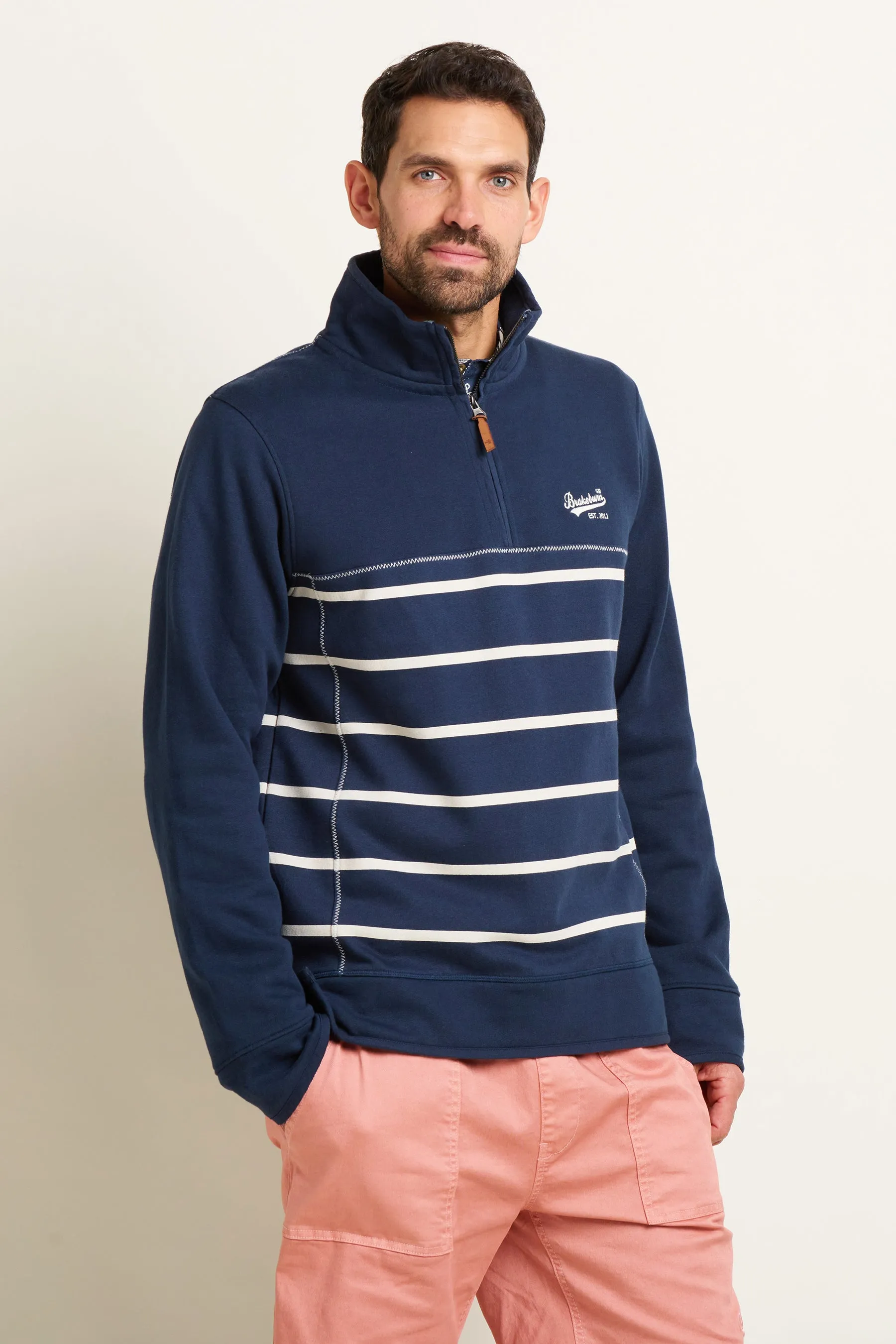 Navy Stripe Quarter Zip Sweat