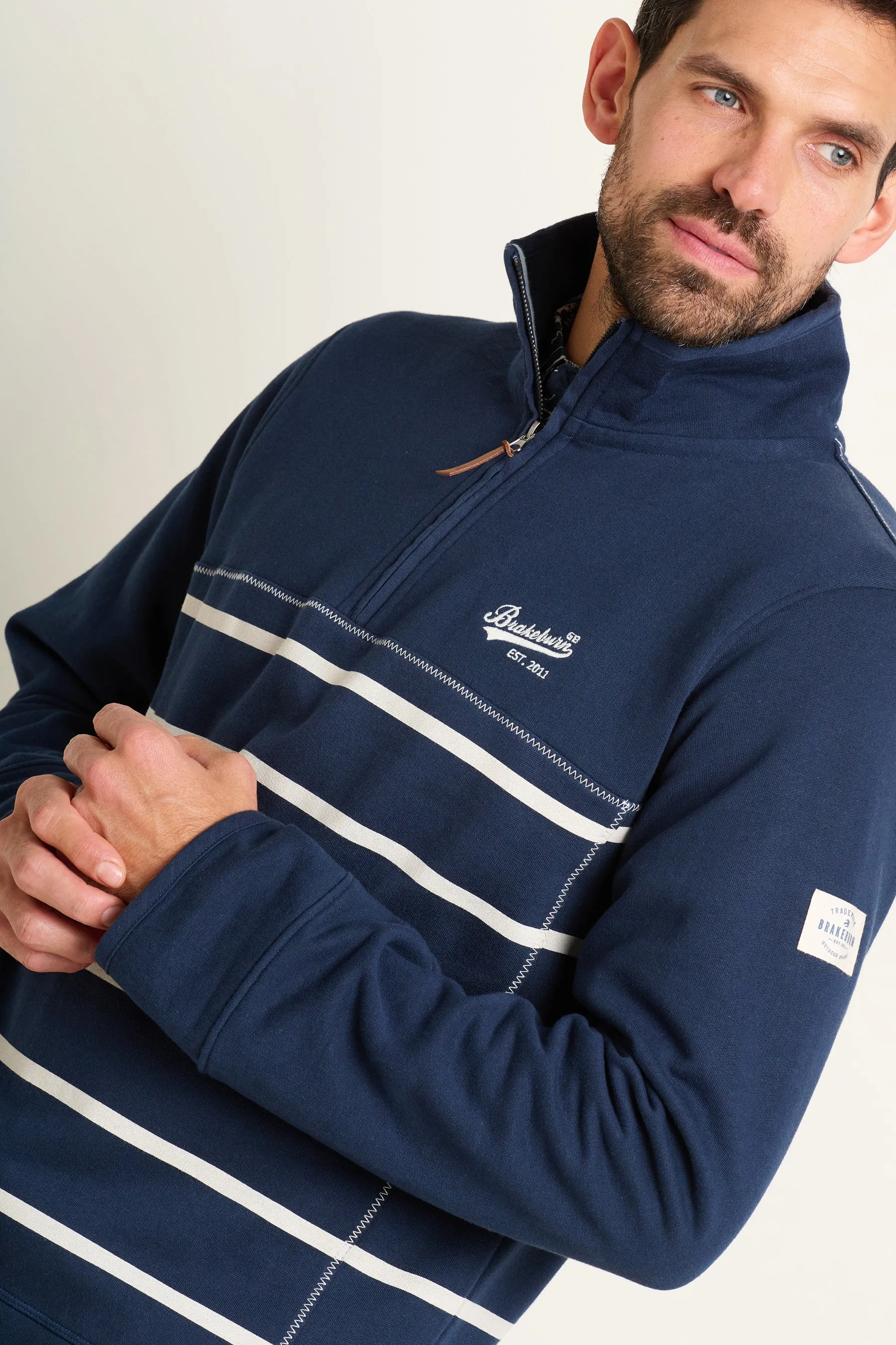 Navy Stripe Quarter Zip Sweat