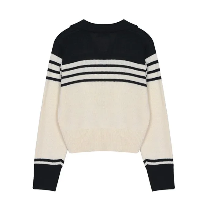 NICK&NICOLE  |Stripes Long Sleeves V-neck & Crew neck