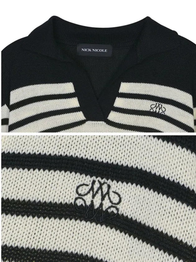 NICK&NICOLE  |Stripes Long Sleeves V-neck & Crew neck