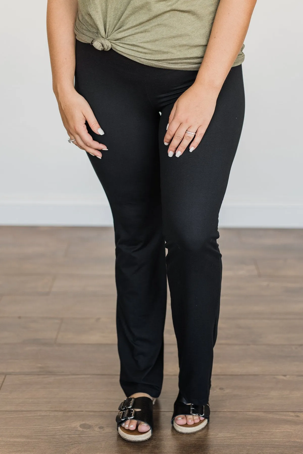 One Step At A Time Bootcut Leggings- Black