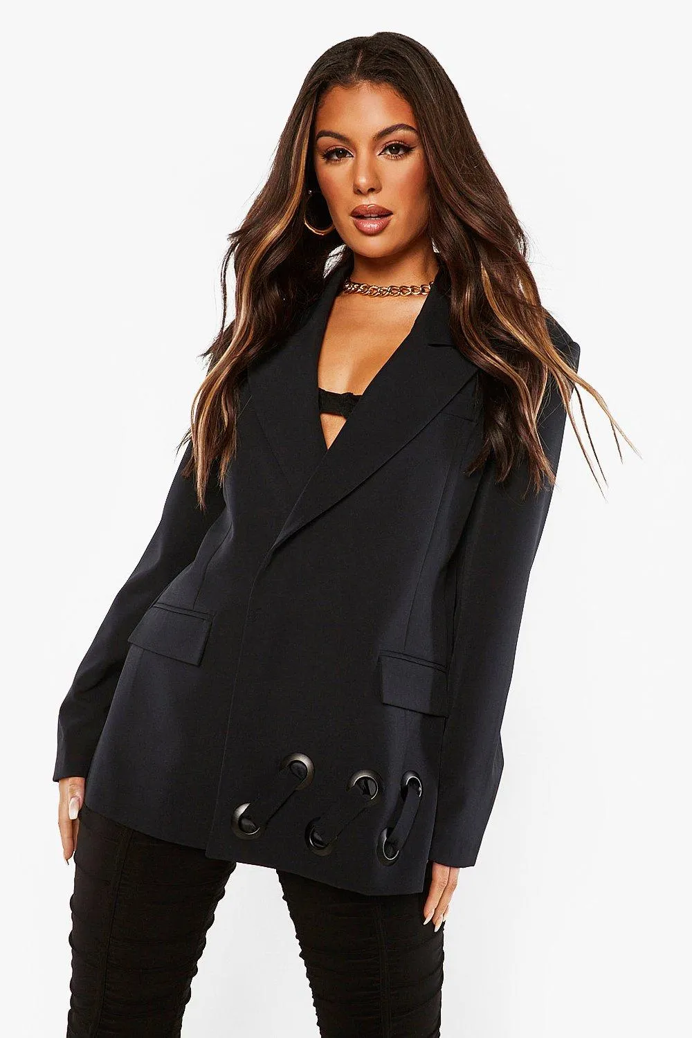 Oversized Eyelet Detail Blazer