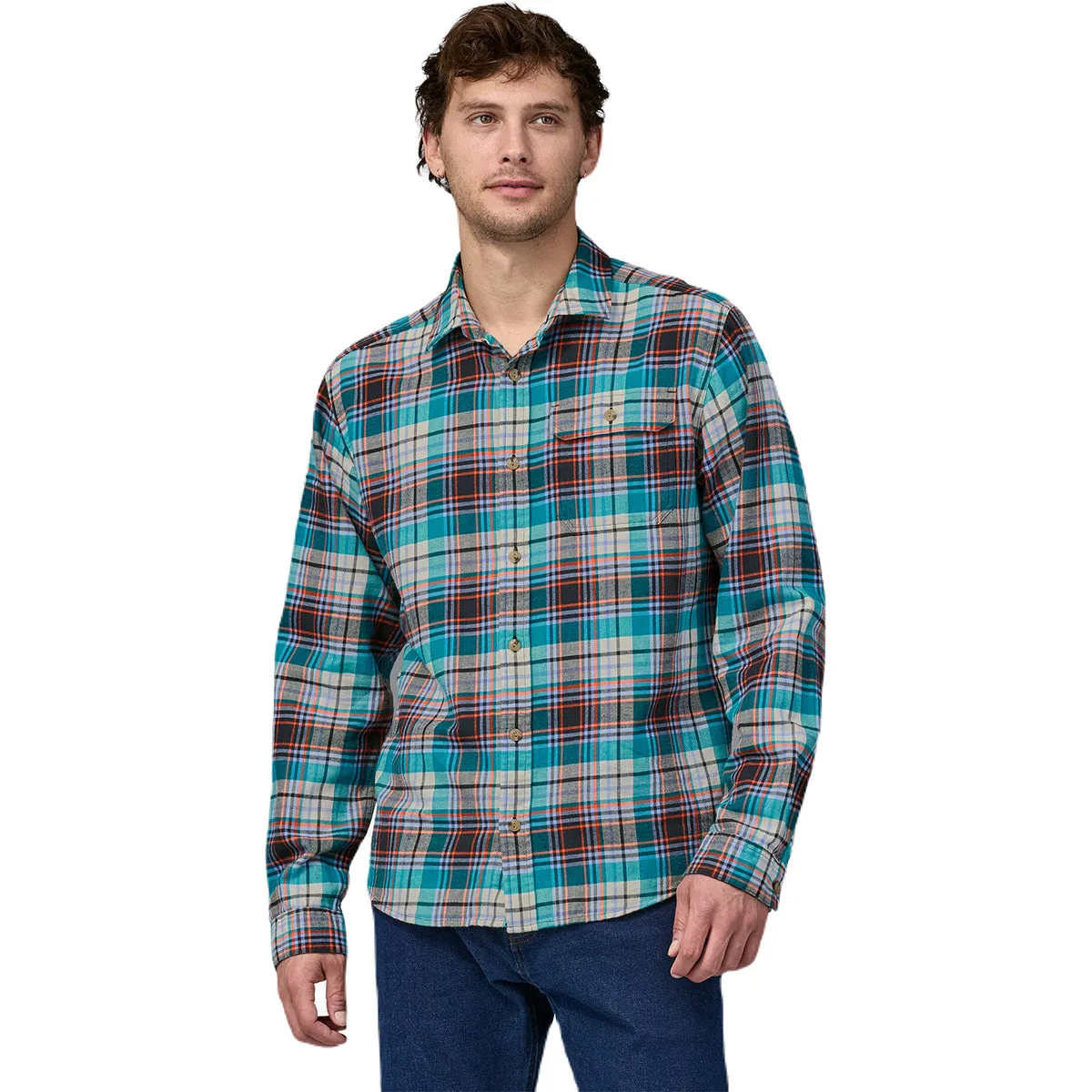 Patagonia Men's Lavas-Belay Blue Long-Sleeved Cotton in Conversion Lightweight Fjord Flannel Shirt