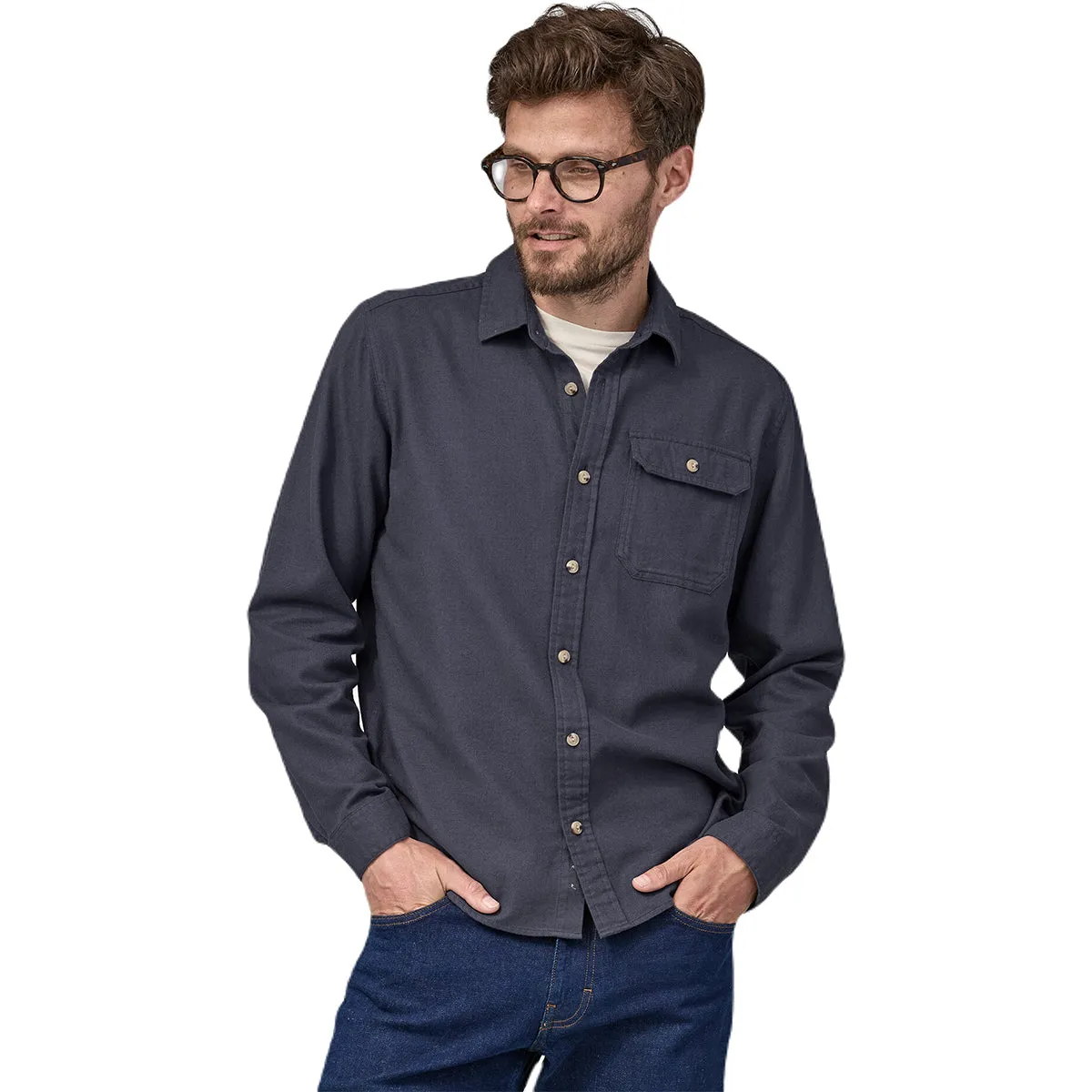 Patagonia Men's Smolder Blue Long-Sleeved Cotton in Conversion Lightweight Fjord Flannel Shirt