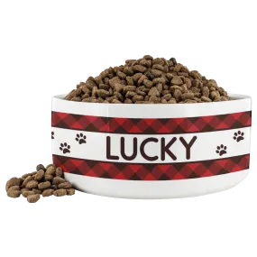 Personalized Ceramic Dog Bowl Red Flannel Name