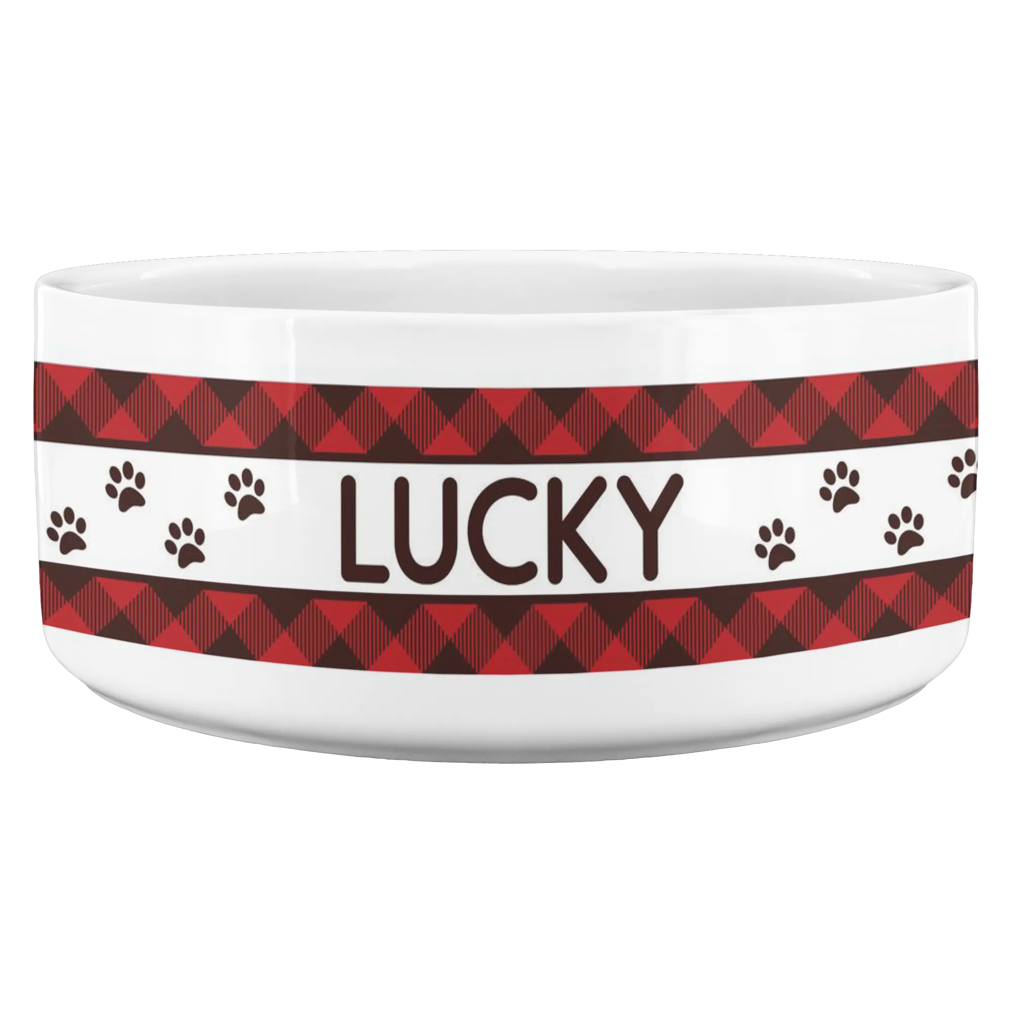 Personalized Ceramic Dog Bowl Red Flannel Name