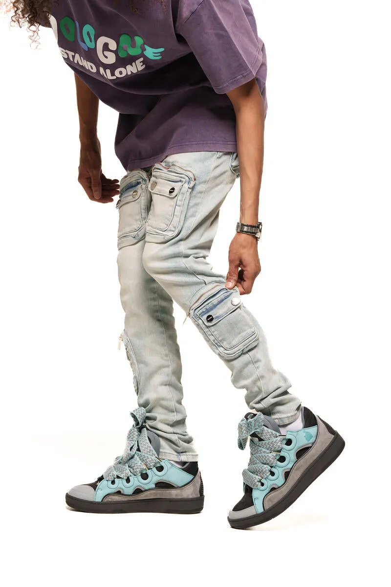 PHEELINGS TIME DON'T WAIT CARGO SKINNY DENIM (LIGHT BLUE)