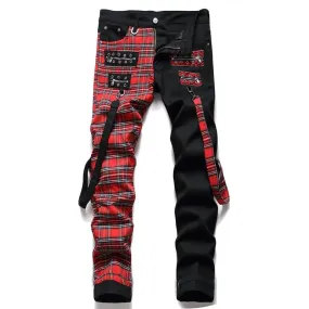 Plaid Patchwork Punk Zipper Pencil Jeans