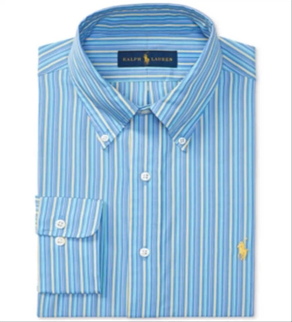 Polo Ralph Lauren Men's Classic Regular Fit Striped Dress Shirt Blue Size 17.5X35X36