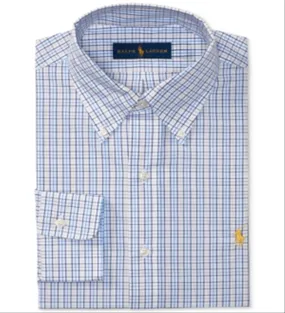 Polo Ralph Lauren Men's Regular Fit Checked Poplin Dress Shirt White Size 15.5X32X33