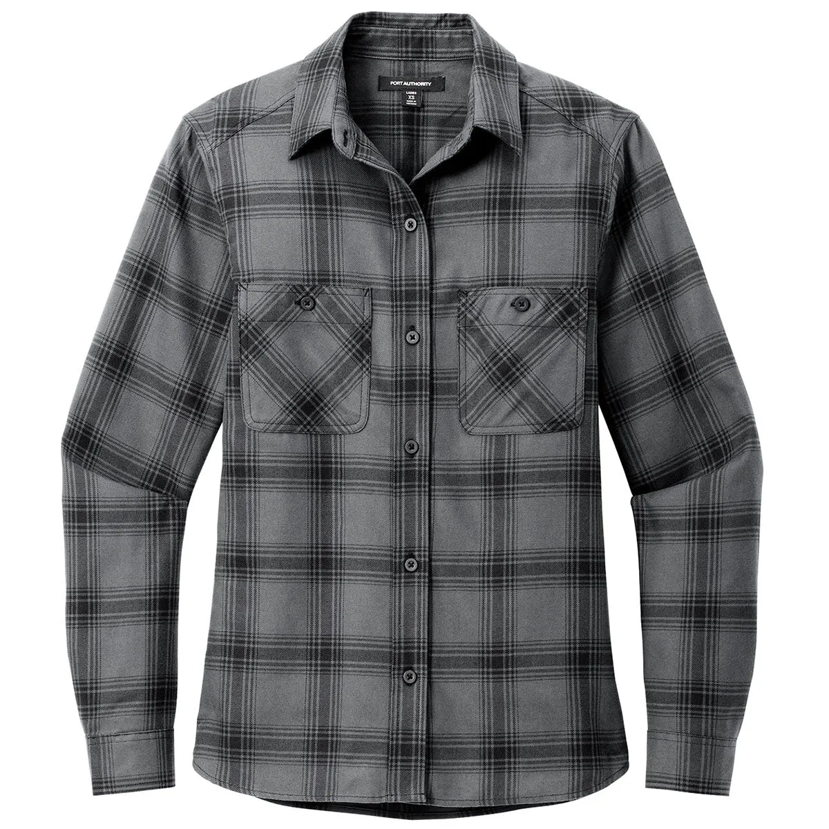 Port Authority Women's Grey/Black Open Plaid Plaid Flannel Shirt