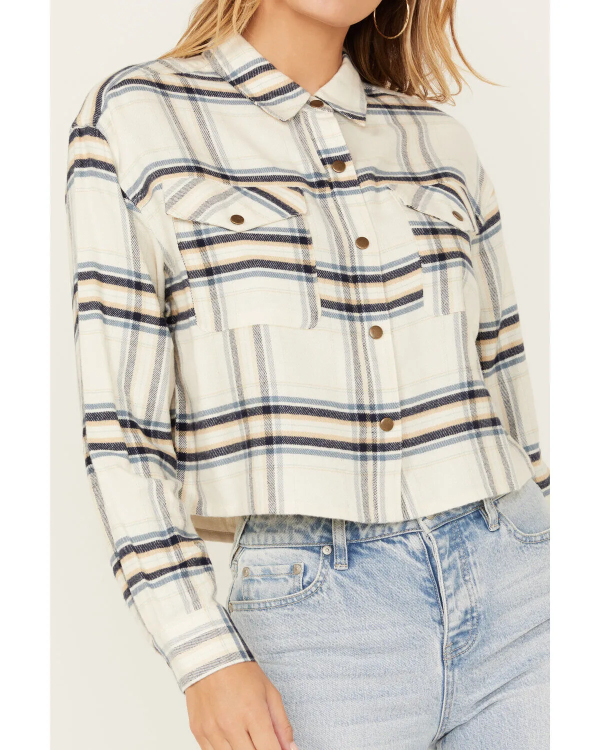 Product Name:  Cleo + Wolf Women's Cropped Plaid Print Flannel Shirt