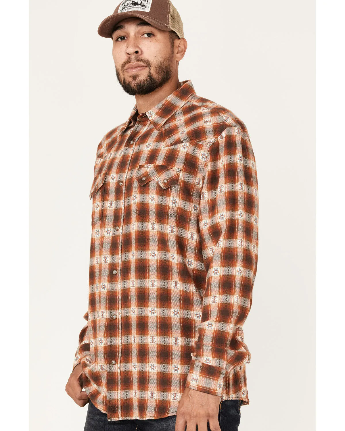 Product Name:  Moonshine Spirit Men's Trail Map Southwestern Plaid Print Snap Western Flannel Shirt