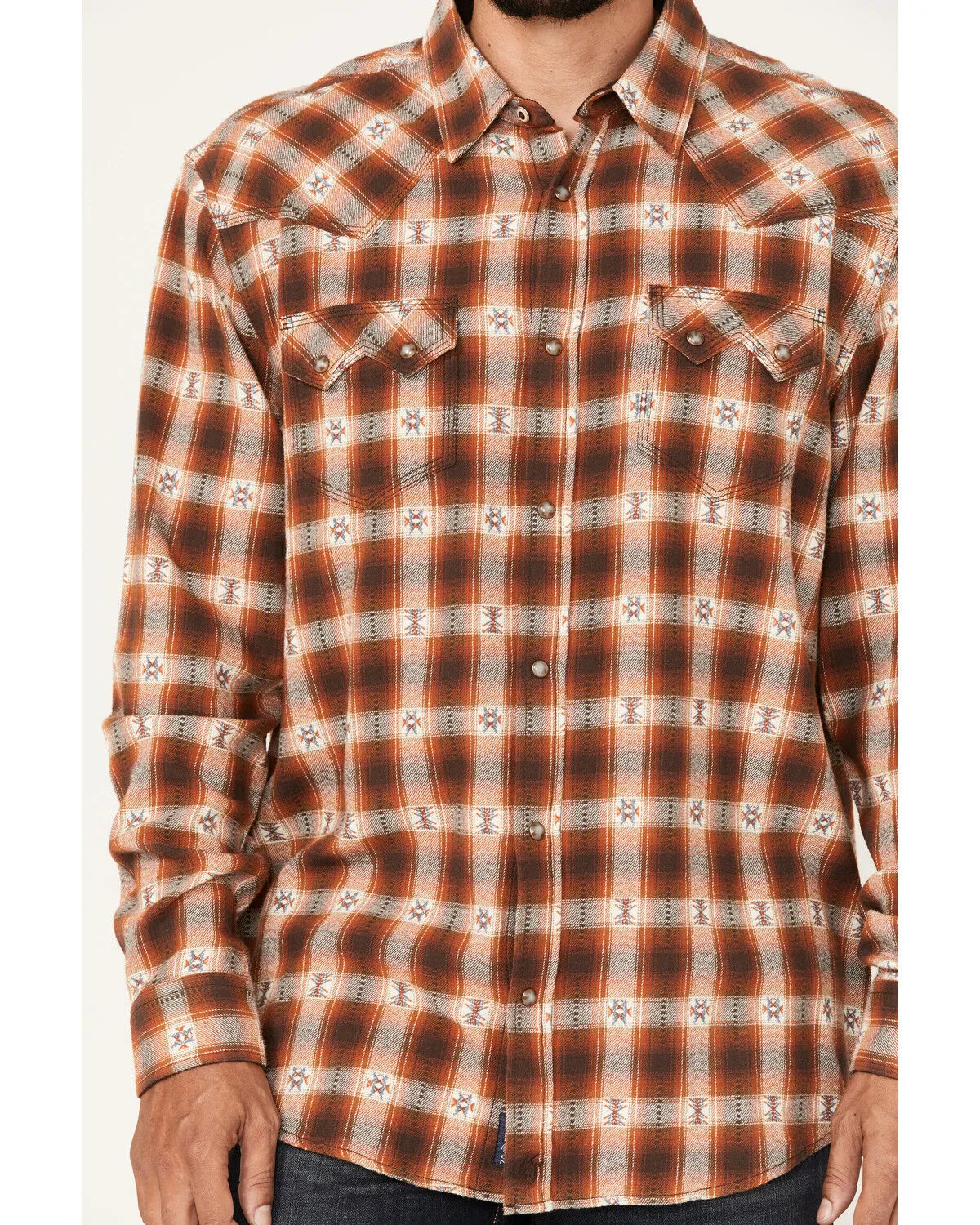 Product Name:  Moonshine Spirit Men's Trail Map Southwestern Plaid Print Snap Western Flannel Shirt