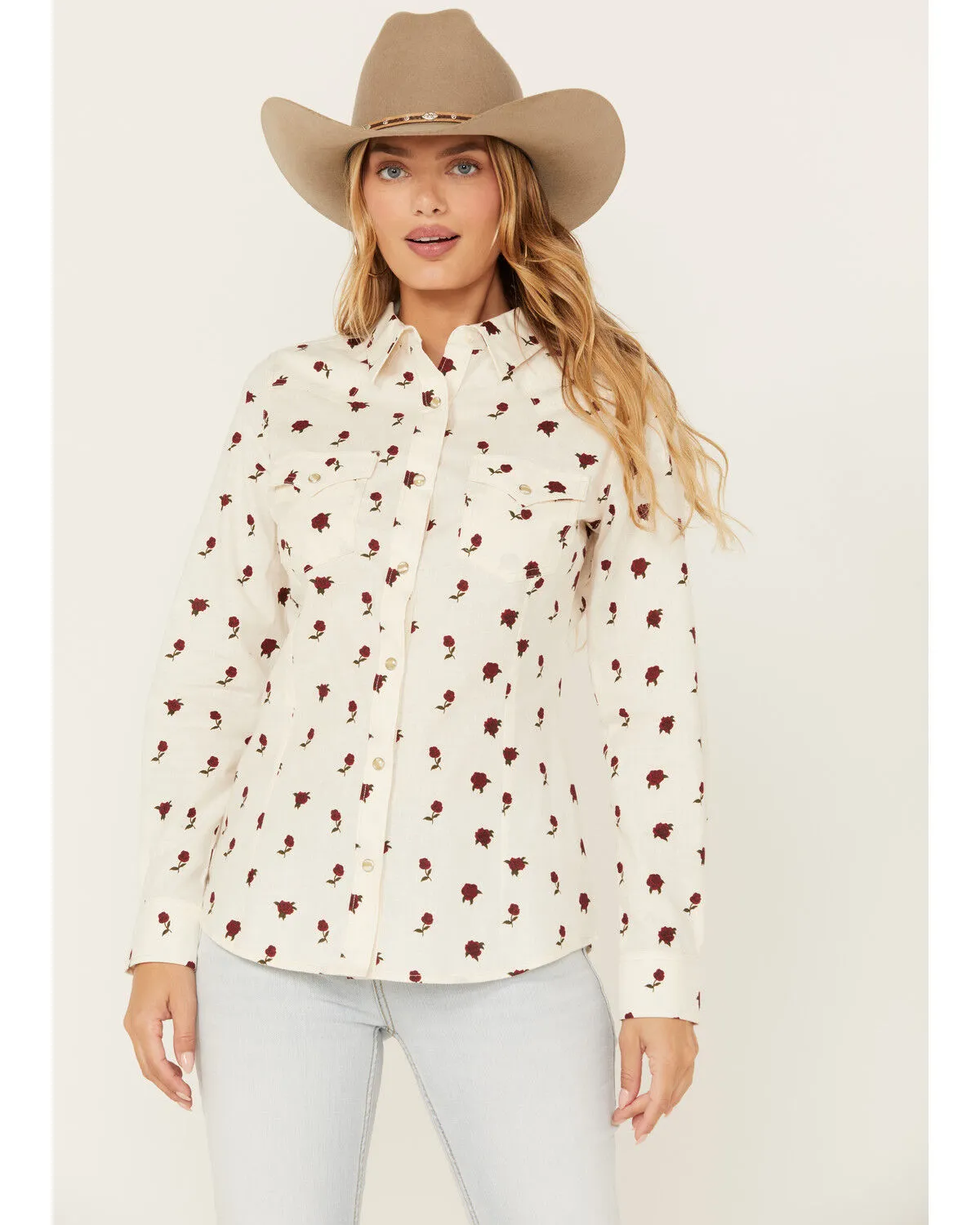 Product Name:  Wrangler Retro Women's Rose Print Long Sleeve Western Flannel Shirt