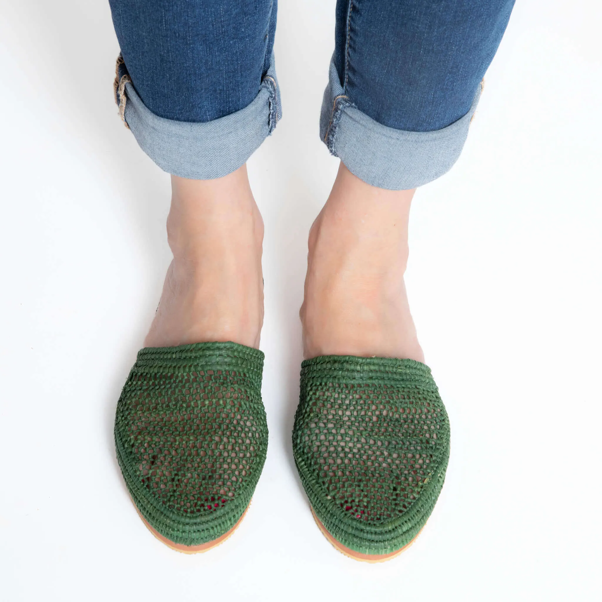 Raffia Slippers Babouche in Khaki