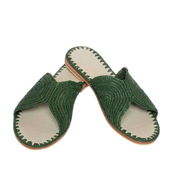 Raffia Slippers Sun and Moon in Khaki