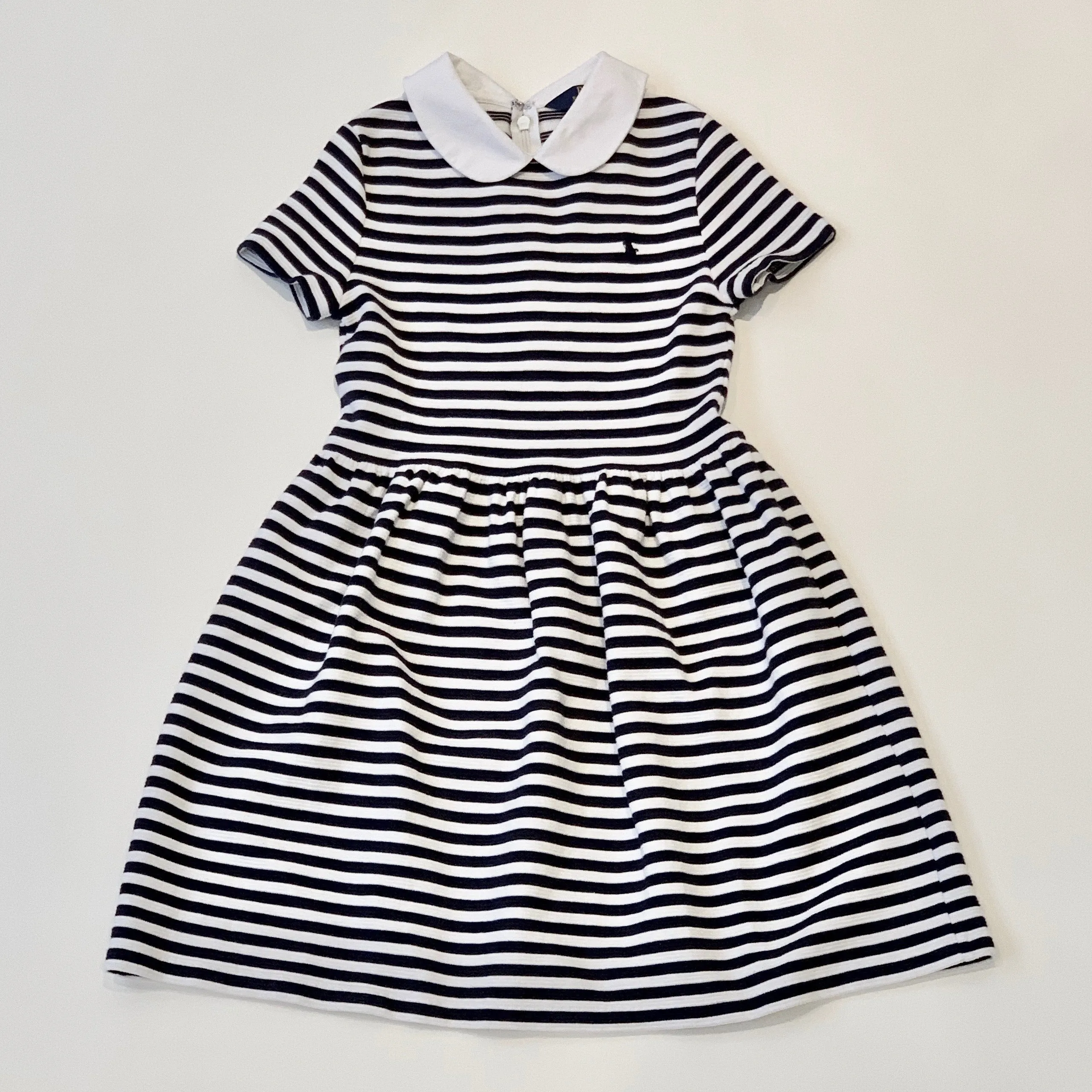 Ralph Lauren Navy And White Stripe Dress With Collar: 8-10 Years