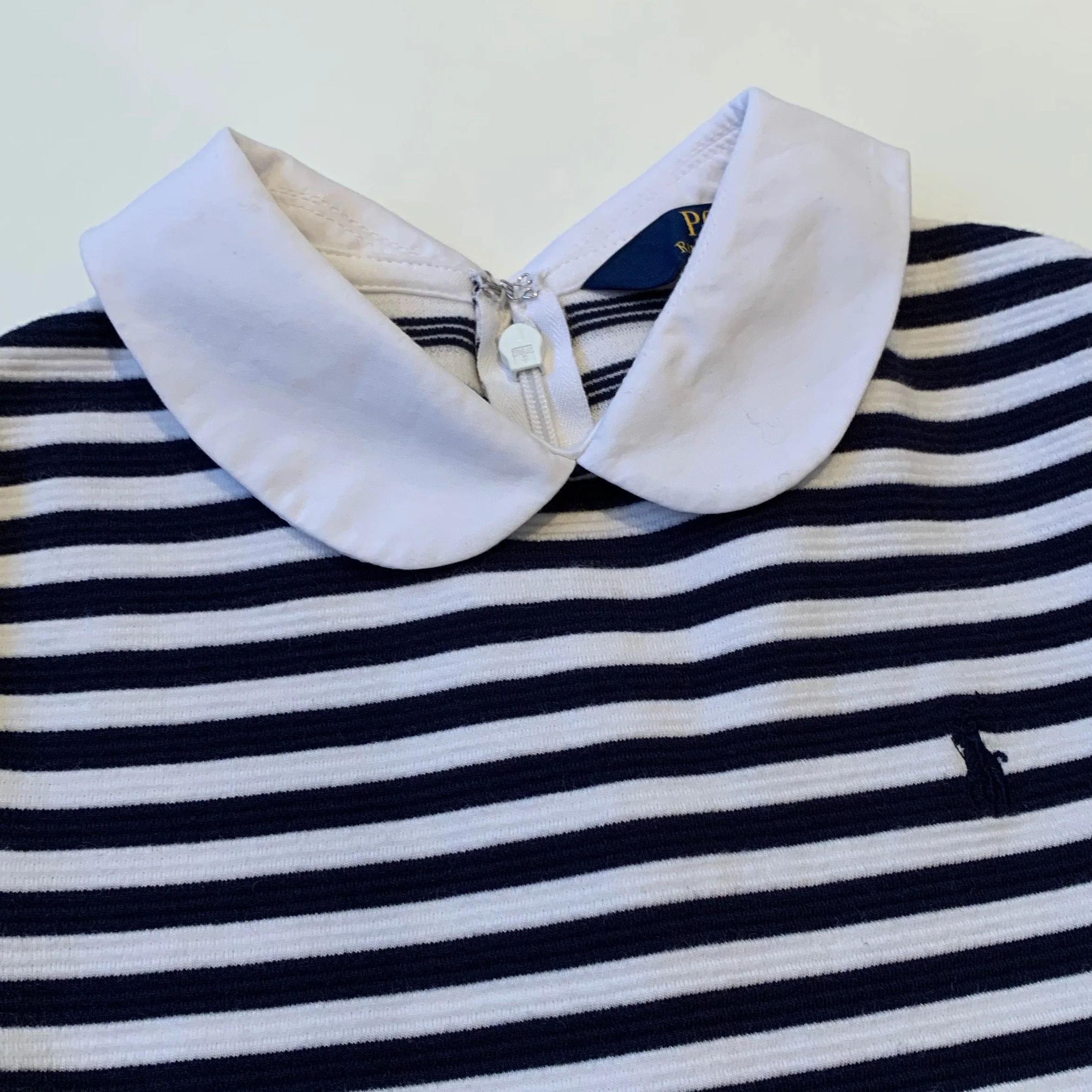 Ralph Lauren Navy And White Stripe Dress With Collar: 8-10 Years