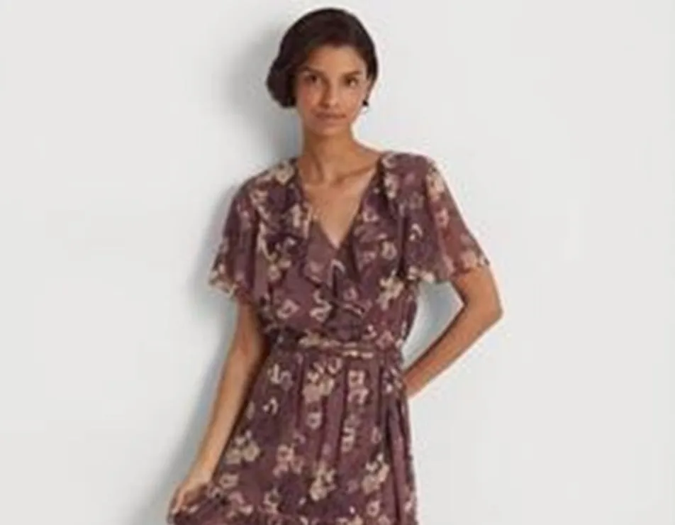 Ralph Lauren Women's Floral Georgette Belted Dress Purple Size 12