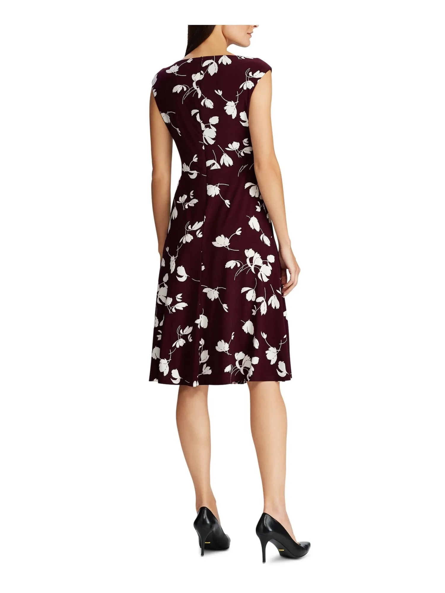 Ralph Lauren Women's Floral Jersey Fit & Flare Dress Brown Size 2