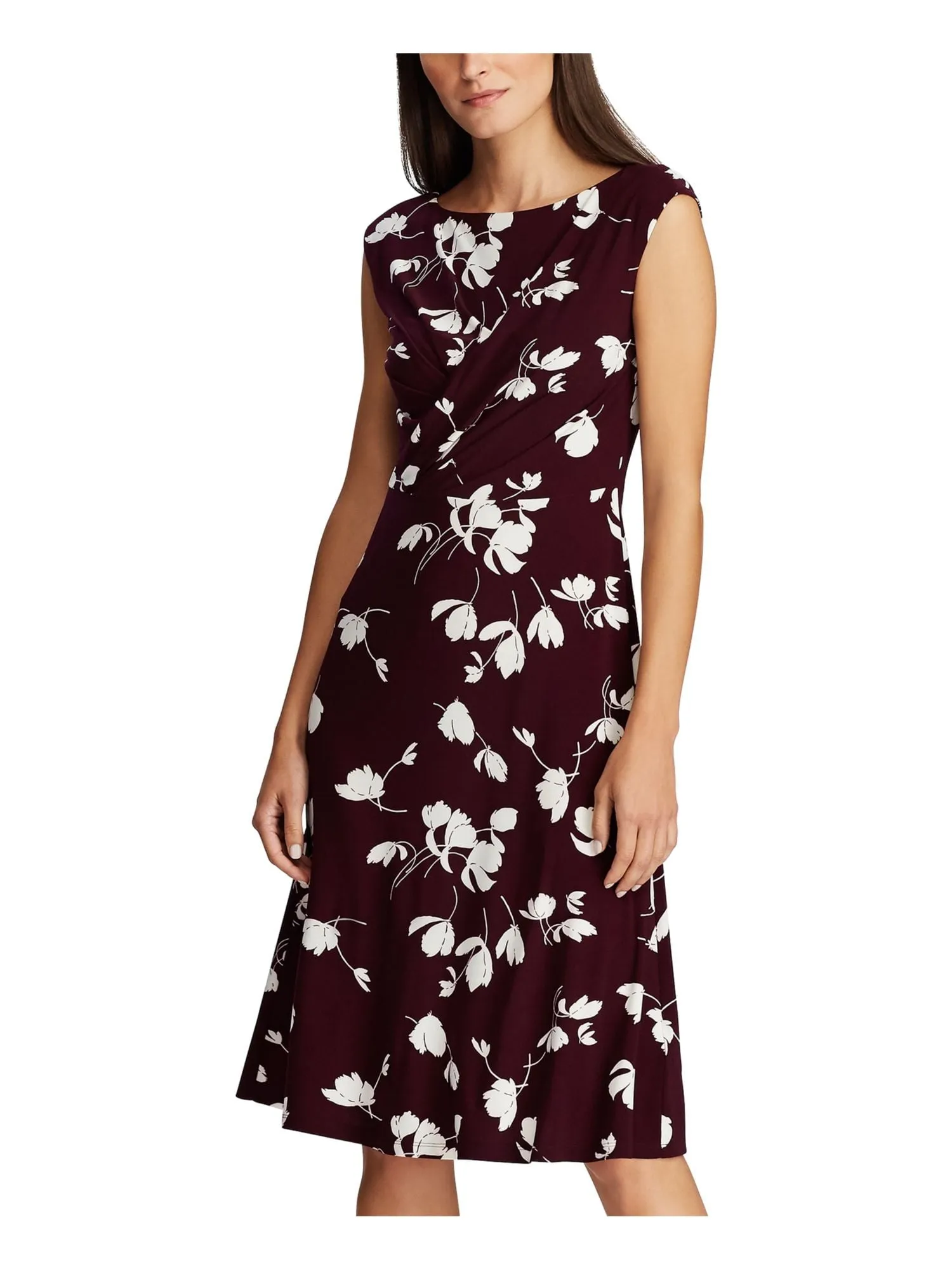 Ralph Lauren Women's Floral Jersey Fit & Flare Dress Brown Size 2