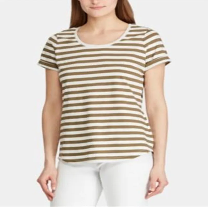 Ralph Lauren Women's Stripe Print Cotton T-Shirt Brown Size Medium