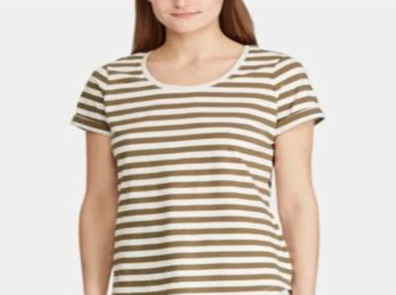 Ralph Lauren Women's Stripe Print Cotton T-Shirt Brown Size Medium