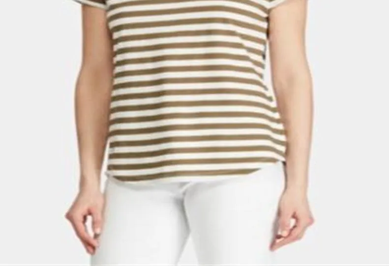 Ralph Lauren Women's Stripe Print Cotton T-Shirt Brown Size Medium