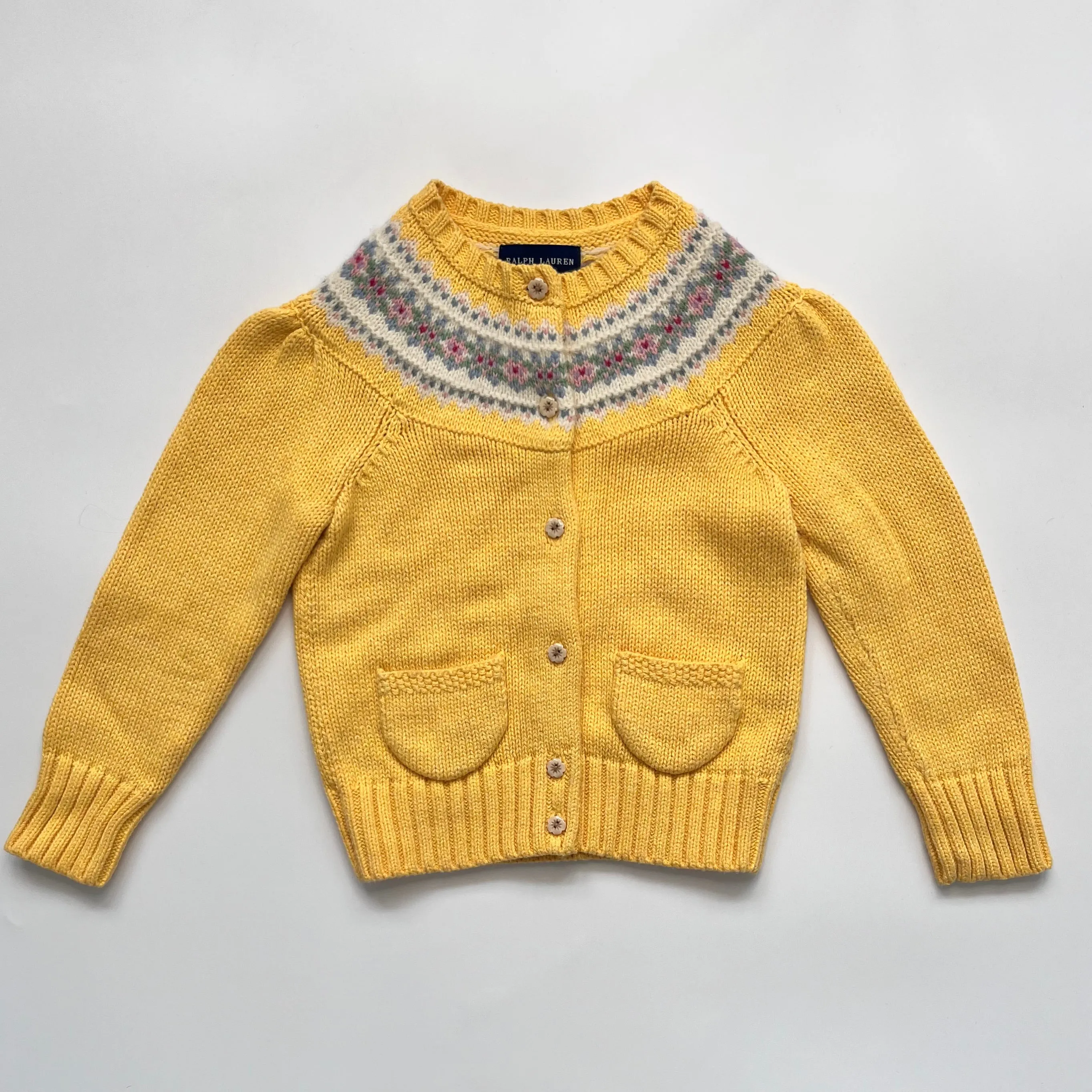 Ralph Lauren Yellow Intarsia Knit Cardigan: 3 Years