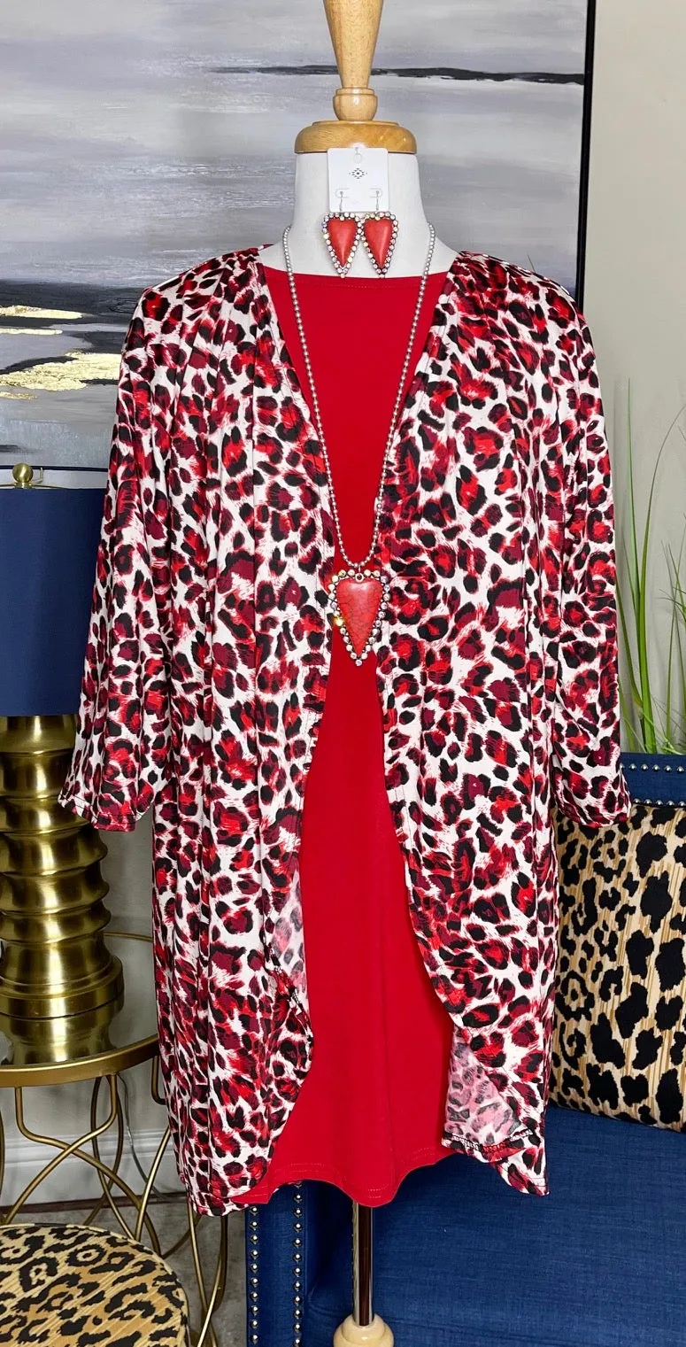 Red & White Leopard Cardigan