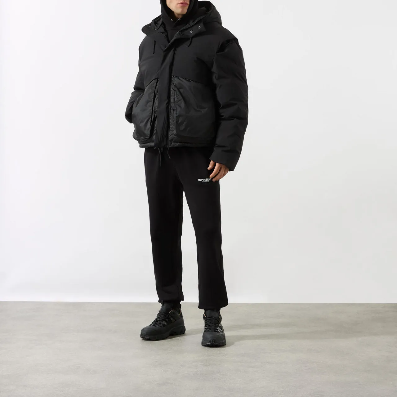 REPRESENT Layered Hooded Down Jacket - Black