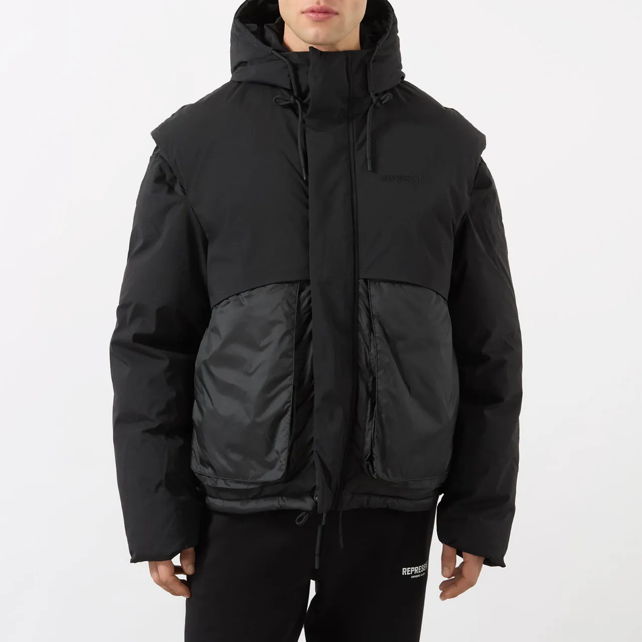 REPRESENT Layered Hooded Down Jacket - Black